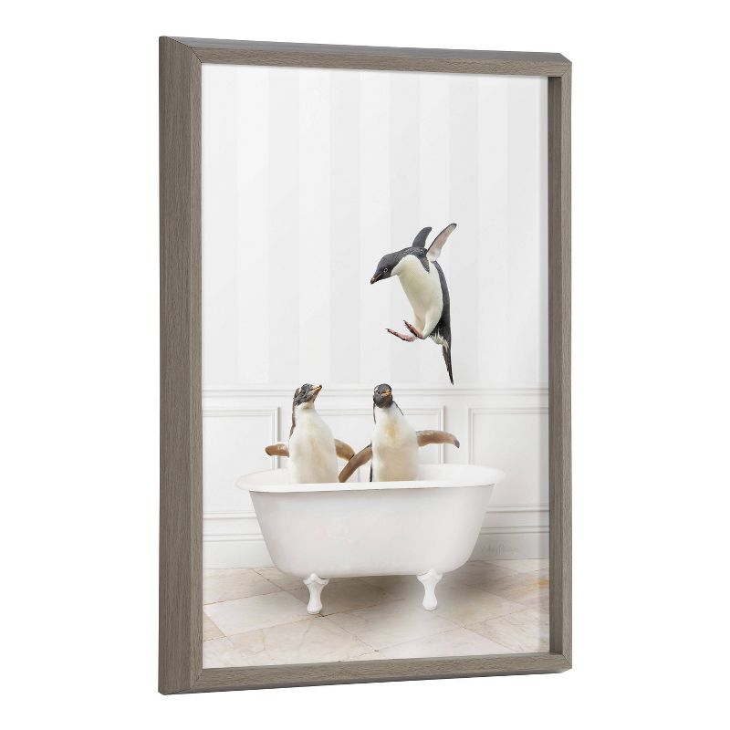 18&#34; x 24&#34; Blake Penguins Bathroom by Amy Peterson Art Studio Framed Printed Glass Gray - Kate &#38; Laurel All Things Decor, 1 of 7