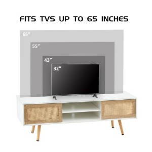 CAVINAS 55.12" Rattan TV Stand for up to 50-Inch TV,Entertainment Center with Double Sliding Doors,MDF TV Console for Living Room,Bedroom,Home - 1 of 4
