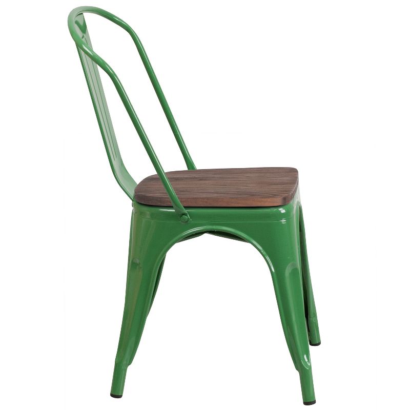 Emma and Oliver Colorful Metal Stackable Dining Chair with Wood Seat, 5 of 8