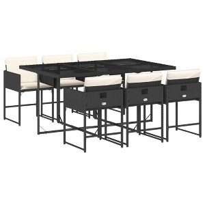 vidaXL Patio Dining Set with Cushions Table and Chairs Outdoor Poly Rattan - Black and Cream Glass 6-Piece - 1 of 4