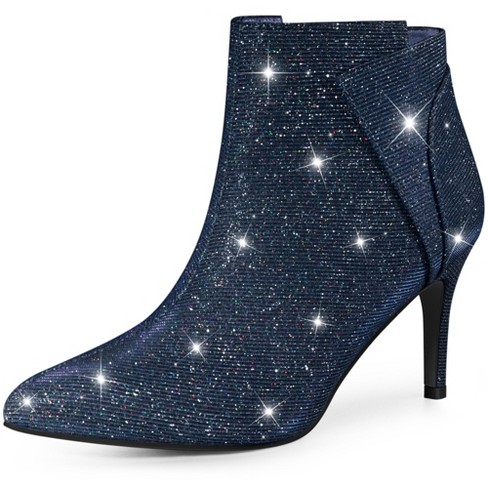 Triple Strap Ankle Zip Stiletto Sandals - Dark Blue