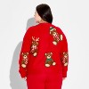 Women's Teddy Bear Print Festive Graphic Sweater - Red - 3 of 3