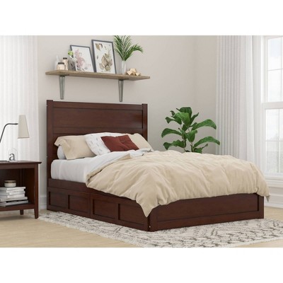 Walnut Full Size Platform Bed with Headboard and Storage Drawers