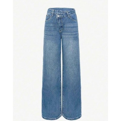 TIME HOLLOW Blue Casual Straight Leg Denim Pants