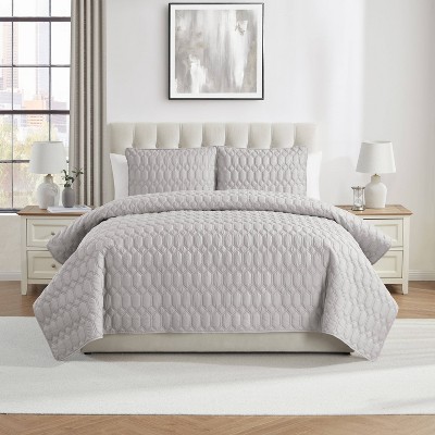 Vcny 3pc Full/queen Diamond Pinsonic Quilt Set Light Gray ...