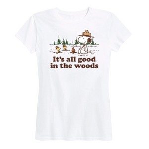 Women's - Peanuts - Snoopy Woodstock All Good In The Woods Short Sleeve Graphic T-Shirt - 1 of 4