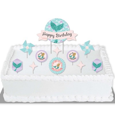 Big Dot of Happiness Let's Be Mermaids - Birthday Party Cake Decorating Kit - Happy Birthday Cake Topper Set - 11 Pieces