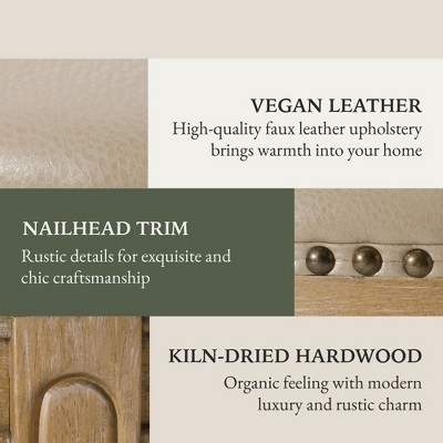 Weathered Oak Swivel Bar Stool with Vegan Leather Upholstery