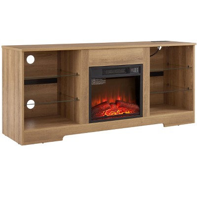 NicBex 3D Fireplace TV Stand with LED Lights for TVs up to 60 Inches,USB Charging Outlet and Glass Shelves