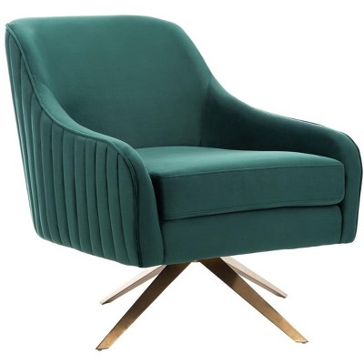 Emerald Velvet Swivel Arm Chair with Gold Brushed Base