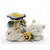 Kevins Gift Shoppe Ceramic White Cat with Pansy Flowers Tealight Candle Holder - image 3 of 3