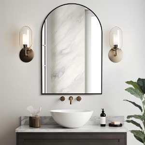 36"x24" Arched Bathroom Mirror with Aluminum Alloy Frame, HD Black Wall Mounted Vanity Mirror for Bedroom Living Room Entryway - 1 of 4