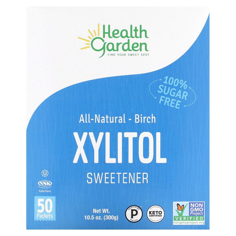 Health Garden All Natural Birch Xylitol Sweetener, 50 Packets, 0.21 oz (6 g) Each, 1 of 4