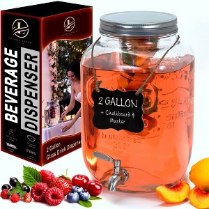 Le'raze 2-Gallon Glass Mason Jar Beverage Dispenser - 100% Leakproof Stainless Steel Spigot + Marker & Label, Fruit Infuser, and Ice Cylinder - 1 of 4