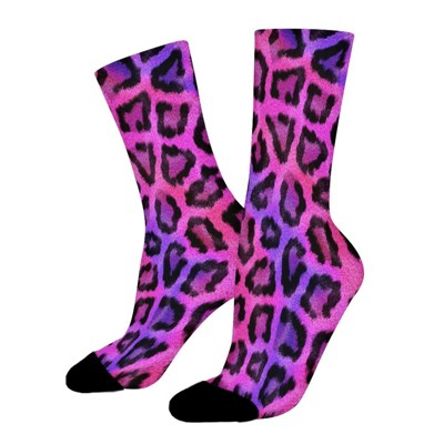 Colorful Leopard Animal Texture Women Printed Crew Socks Funny Funky Socks Soft Polyester Novelty Gifts for Artists Men