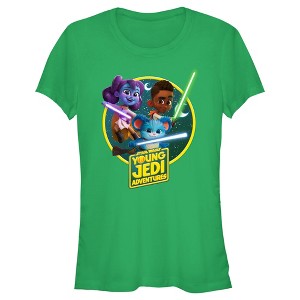 Juniors Womens Star Wars: Young Jedi Adventures Lightsaber Group Logo T-Shirt - 1 of 4
