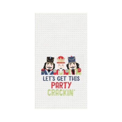 C&F Home 27" x 18" Christmas "Let's Get This Party Crackin" Featuring Nutcracker Cotton Embroidered & Waffle Weave Kitchen Dish Towel