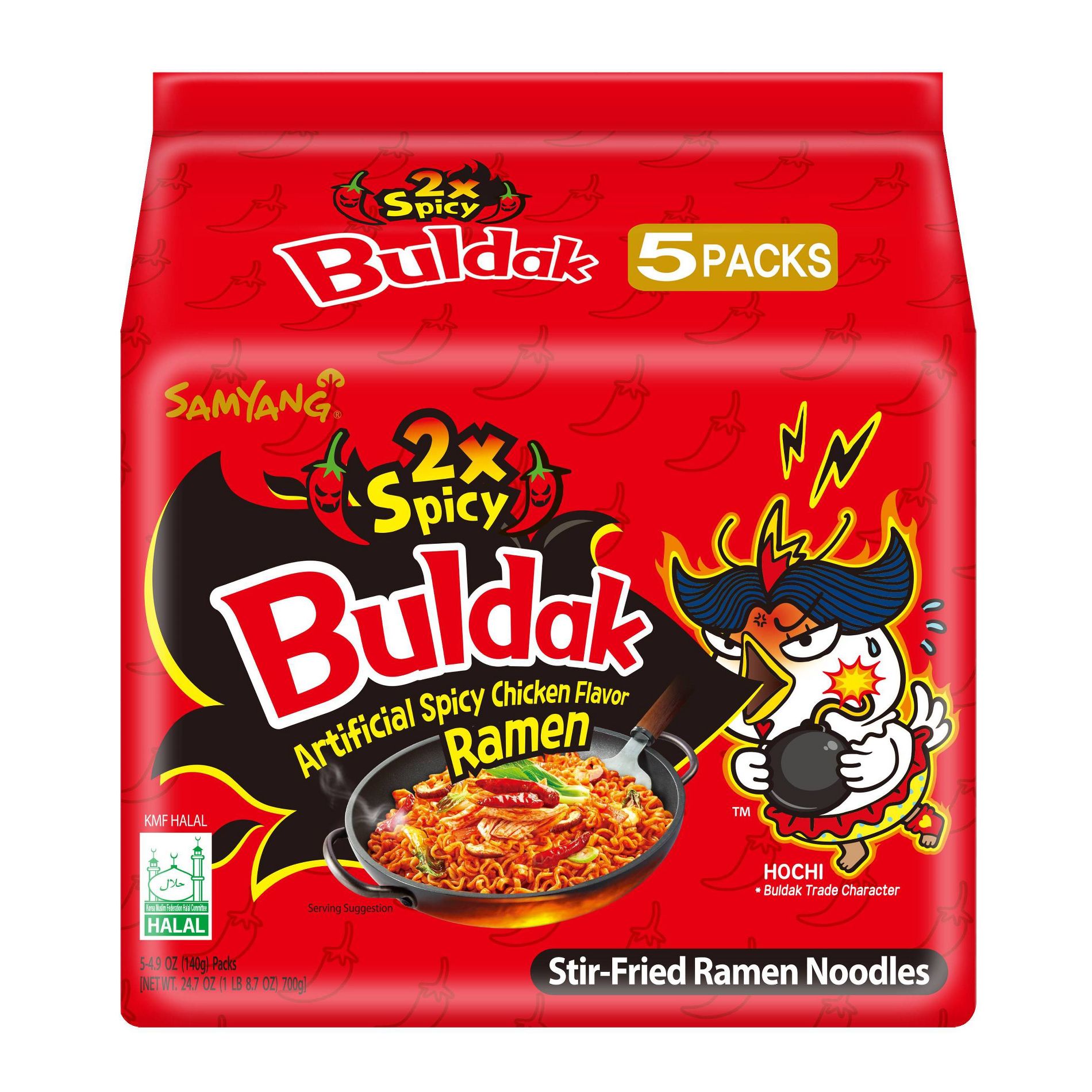 Buldak Samyang 2X Spicy Ramen - 5ct / 24.7oz