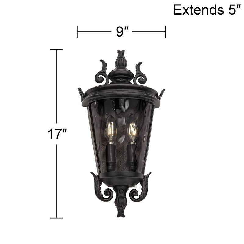 John Timberland Casa Marseille Vintage Rustic Outdoor Wall Light Fixture Textured Black Scroll 17" Clear Hammered Glass for Post Exterior Barn Deck, 4 of 9