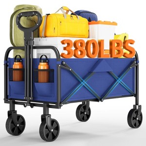 Foldable Utility Wagon with All-Terrain Wheels - 380lb Capacity, Adjustable Handle & Drink Holders for Beach, Picnics, Tailgating - 1 of 4