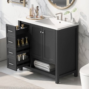 ChicFurnit Bathroom Vanities 24" Bathroom Vanity with Sink for Bathroom Vanity Cabinet Two Drawers Door Adjustable Shelf, Black, 36"*18"*34" - 1 of 4