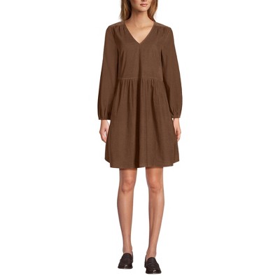 Lands' End Women's Pinwale Cord V Neck Dress