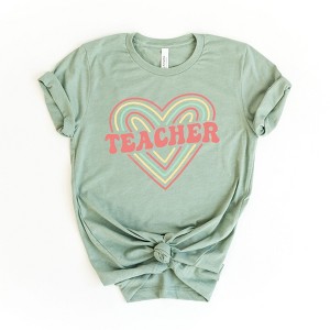 Simply Sage Market Women's Colorful Heart Teacher Short Sleeve Graphic Tee - 2XL - Sage - 1 of 2
