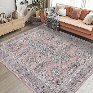 Vintage Persian Area Rugs for Living Room Bathroom Indoor Thin Soft Floor Mat for Bedroom Washable Low Pile Non Slip Carpet - 1 of 4