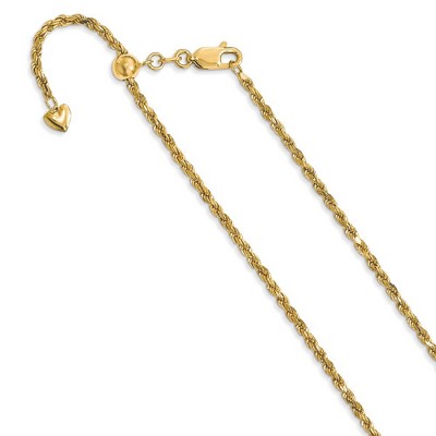 Black Bow Jewelry 2mm 14k Yellow Gold Adjustable Hollow Rope Chain Necklace