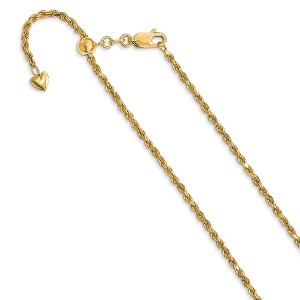 Black Bow Jewelry 2mm 14k Yellow Gold Adjustable Hollow Rope Chain Necklace - 1 of 4