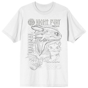 How To Train Your Dragon Night Fury Toothless Line Art Adult White Crew Neck Short Sleeve T-shirt - 1 of 2