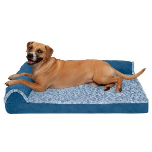 FurHaven Two-Tone Faux Fur & Suede Deluxe Chaise Lounge Cooling Gel Top Foam Sofa Dog Bed - 1 of 3