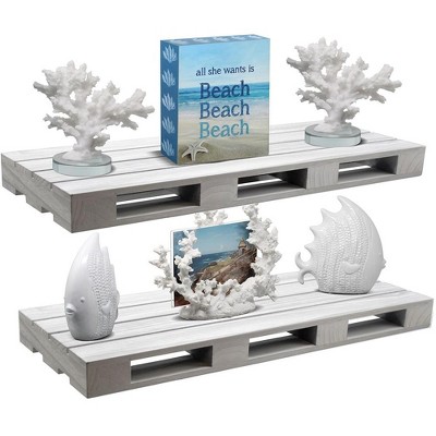 Image of 2 Pack (9.25" D x 23.62" W x 1.75" H) Sorbus Floating Pallet Style Shelves - for Home Décor, Living Room, Bathroom, Bedroom, Nursery, etc (Gray White)