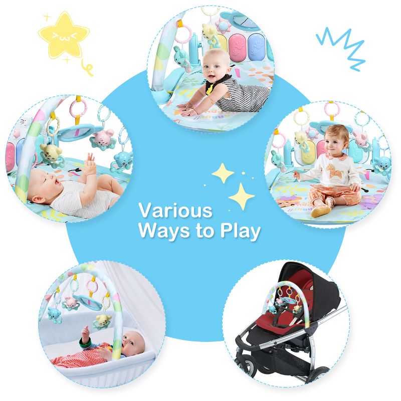 3 in 1 Baby and Toddler Learning Toys Fitness Music and Lights Fun Piano Activity Center Blue, 4 of 11