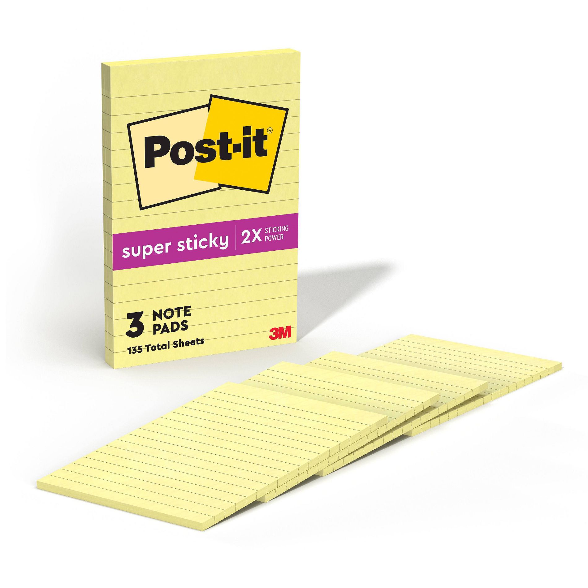 Post-it 4pk 4"x 6" Line Super Sticky Notes, 45 Sheets/Pad - Canary Yellow