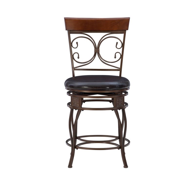24&#34; Nora Big and Tall Scroll Back Faux Leather Swivel Seat Counter Height Barstool - Powell Company, 3 of 11