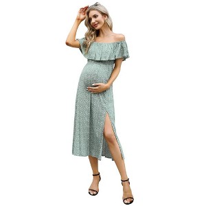 Women's Casual Off the Shoulder Smocked Tiered Dress Puff Sleeve Ruffle Maxi Dress - 1 of 1