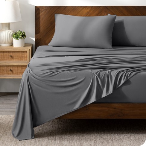 Queen Grey Premium 4 Way Microfiber Stretch Knit Sheet Set by Bare Home