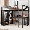 TopComfy Beds Queen Size Loft Bed Frame with Built In Wardrobe Desk and Storage Shelves Bedroom Furniture for Bedroom, Black, 63.78"*68.5"*163.58" - 2 of 4