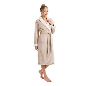 Pure Fiber Women's Coral Fleece Keila Faux Shearling Bathrobe - 1 of 4