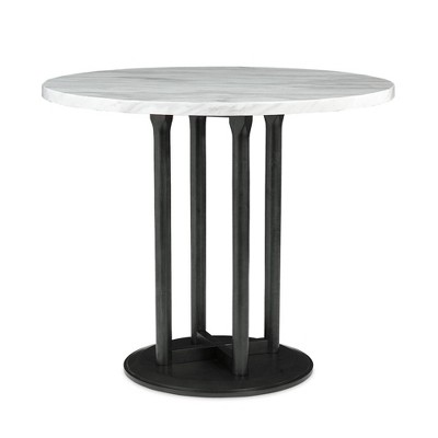 Centiar Round Dining Table Black - Signature Design by Ashley: Faux Marble Top, Counter Height, 4-Seater