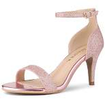 Allegra K Women's Glitter Ankle Strap Stiletto Heel Sandals
