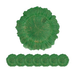 ChicFurnit Dining Plates 8 PCS Plastic Plates Decorative Dinner Plate Dinnerware Sets Dish Set for Home Kitchen and Party Use, Green, 13"*13"*0.8" - 1 of 4