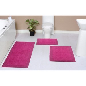 Luxury Reversible Bathroom Rugs Set, Washable Rug, Extra Soft and Absorbent bath Rug, Non-Slip Bath Mat Set, 3 Pcs Set with Runner, Hot Pink - 1 of 4