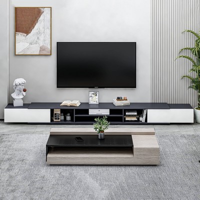 ATJafurn Dark Blue Extendable TV Stand for TVs up to 100'', Modern Wood Media Console with Storage