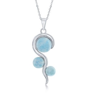 Caribbean Treasures Sterling Silver, Three Round Larimar in Swirl Design 18" Pendant Necklace - Blue - 1 of 2