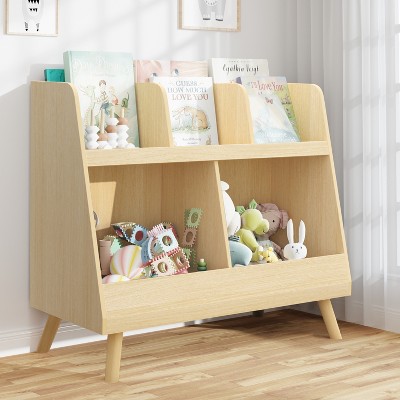 Arceso 2-Tier Kids Bookshelf and Toy Organizer,5 Cubbies, Modern Style, Wood, 32.4x12.5x27.3 inches, 32.5 pounds