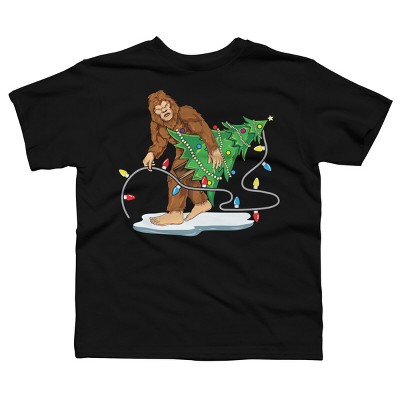 Boy's Design By Humans Bigfoot Christmas Tree Sasquatch Santa Christmas Gift By amitsurti T-Shirt