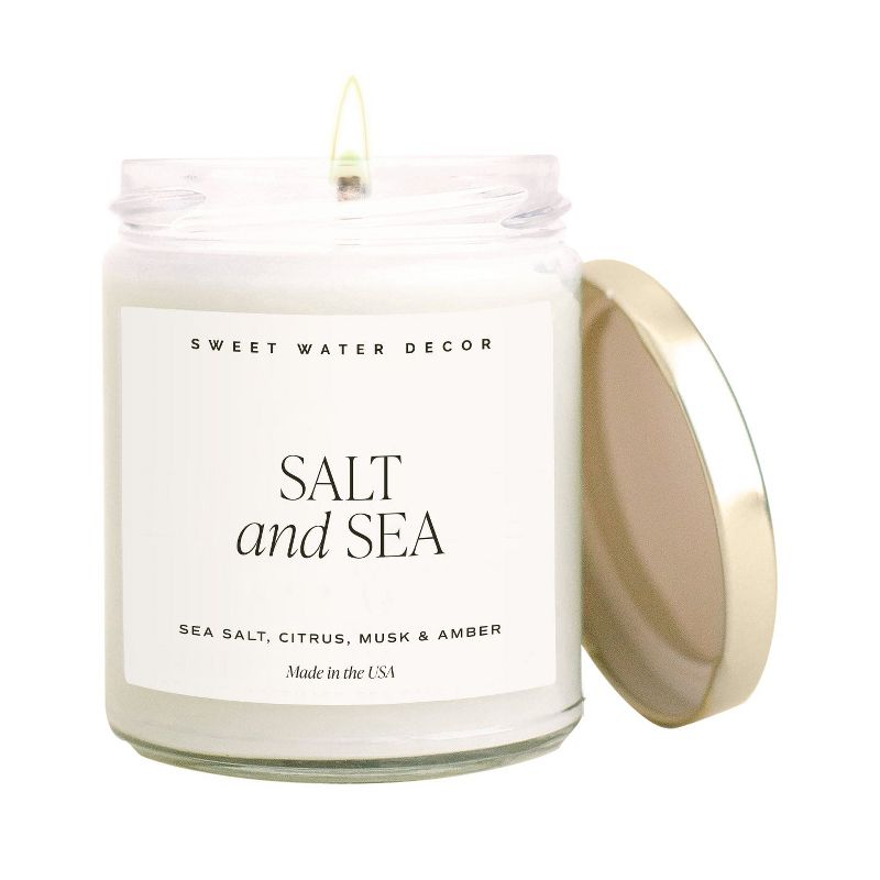 Sweet Water Decor Salt and Sea 9oz Clear Jar Soy Candle, 1 of 6