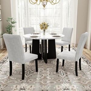 5-Piece Round Dining Table Set, 43-Inch Modern Dining Table And 4 Upholstered Chairs For Dining Room, Dining Set Contemporary-Cuddlewood - 1 of 4